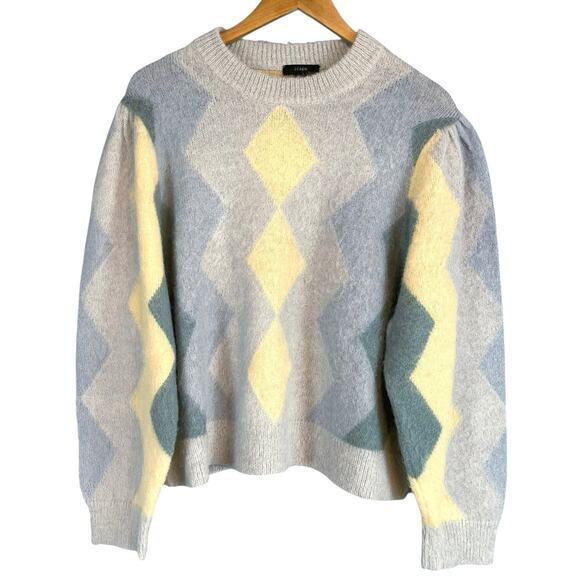 J. Crew Cozy Diamond-Checked Cropped Crew Neck Sweater Blue Plus Size 2X - Picture 5 of 8